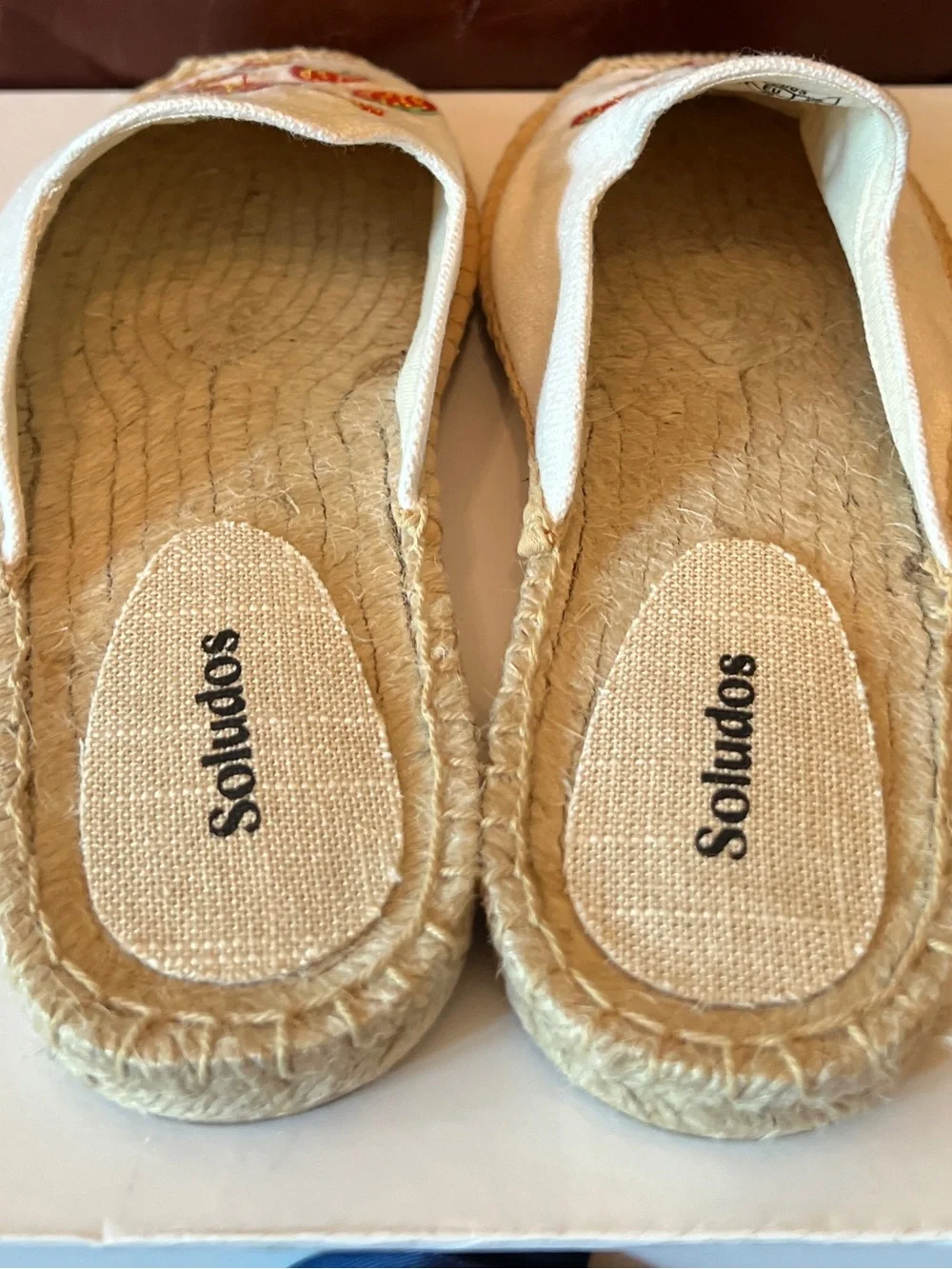 Soludos Women Smoking Mule‎ Espadrilles Rose Embroidered Natural Canvas Sz 9 New